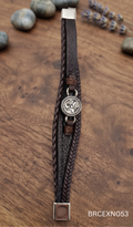Men’s Black Bracelet with Compass-Style Medallion