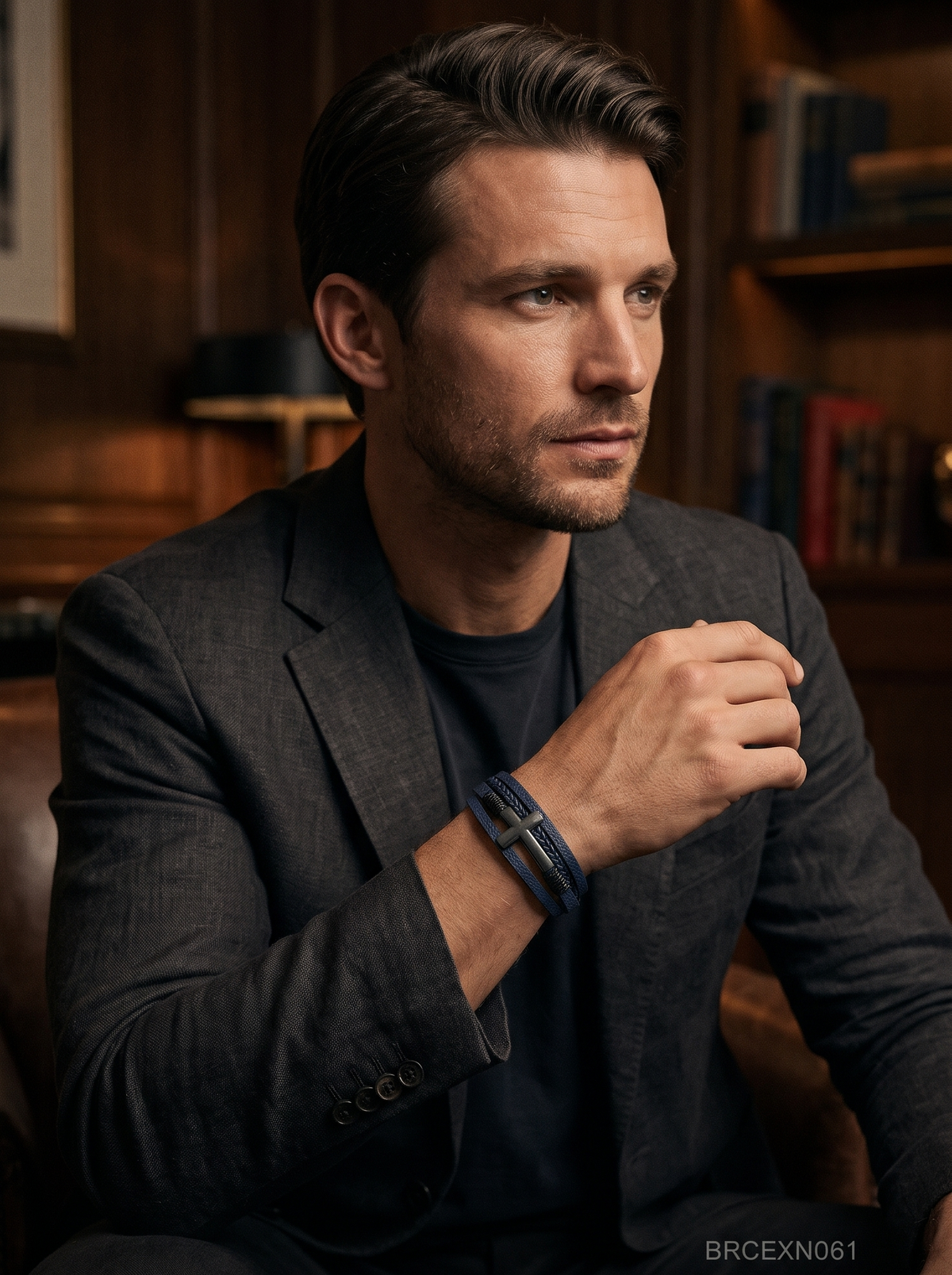 Men’s Minimal Black Bracelet with Double-Line Detail