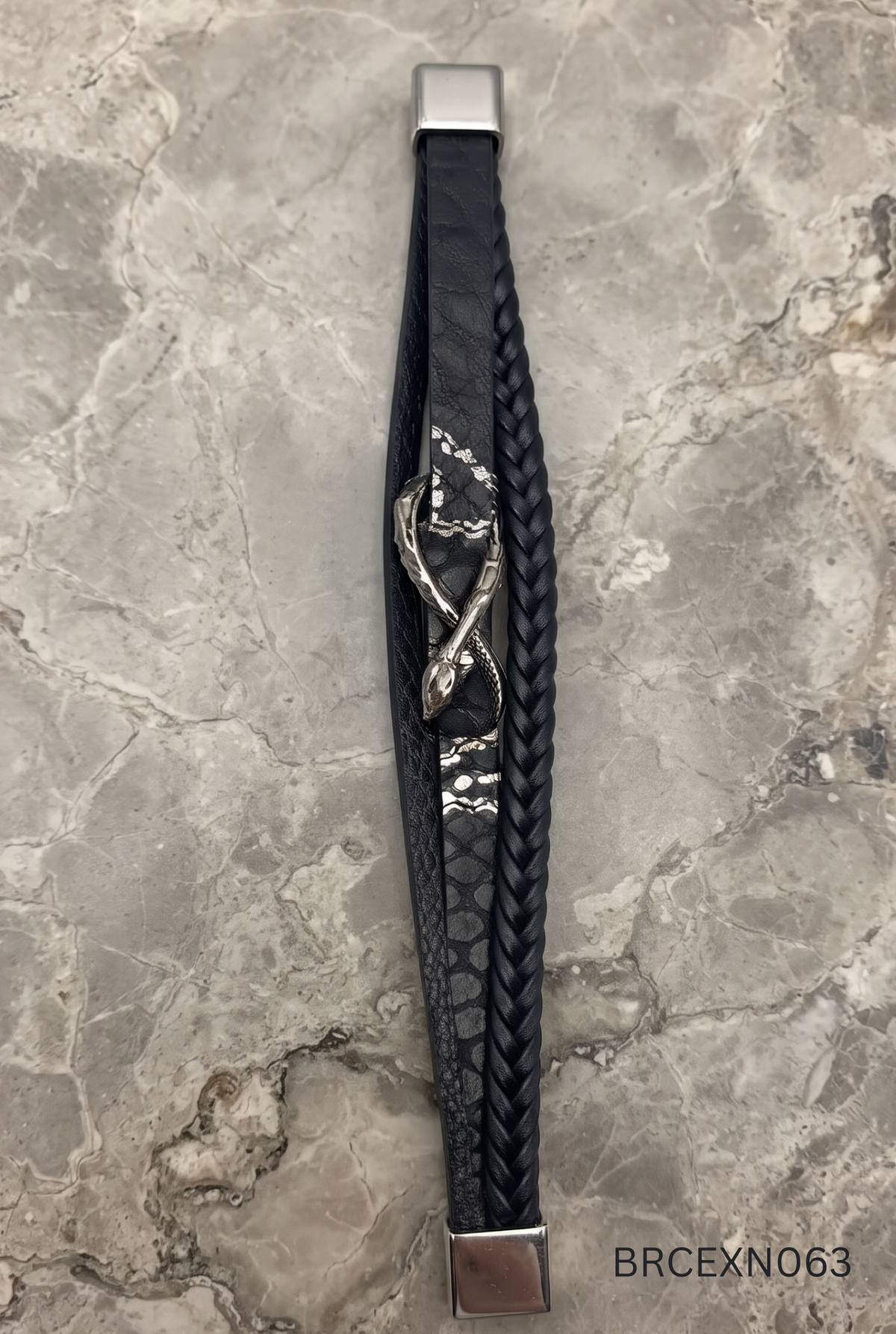 Men’s Braided Bracelet with Angular Metal Centerpiece