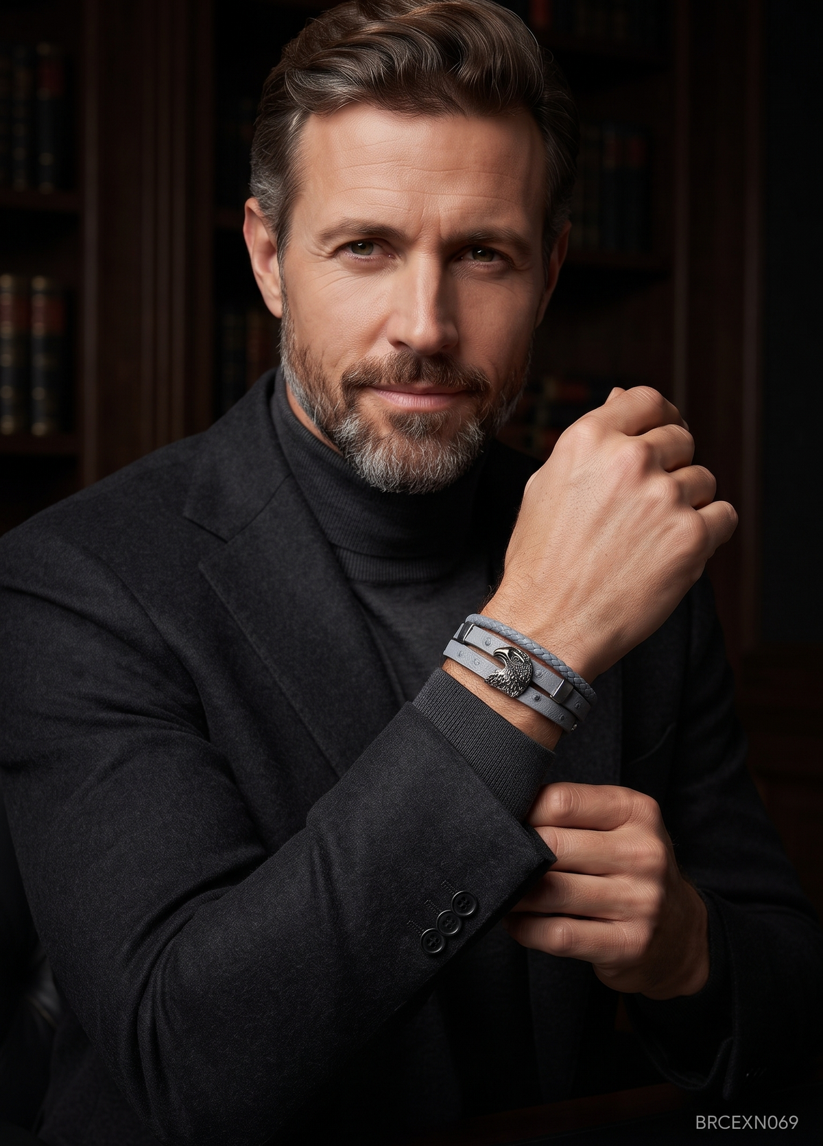 Men’s Black Bracelet with Rectangular Metal Details
