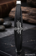 Men’s Black Braided Bracelet with Cross-Shaped Accent