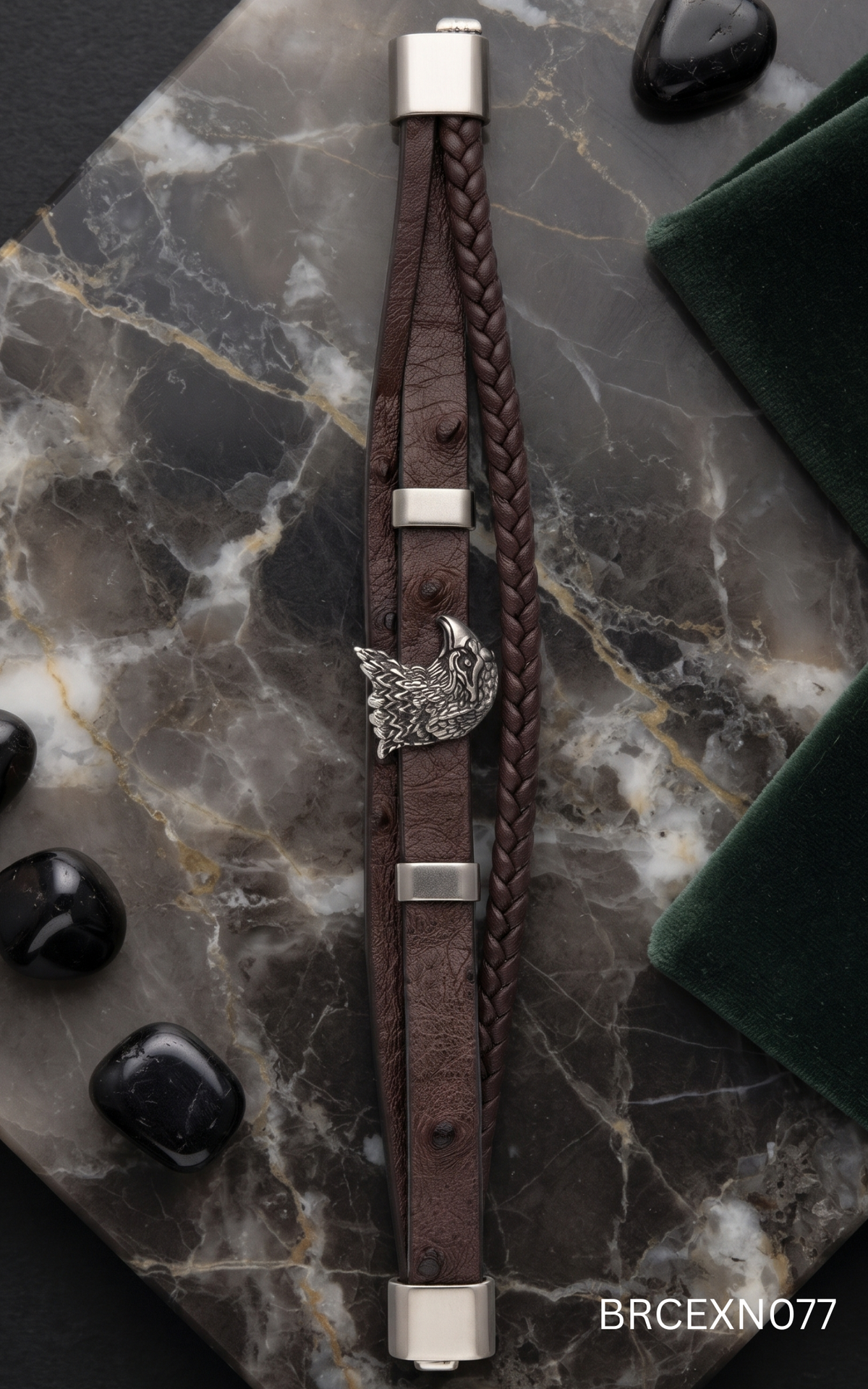 Men’s Gray Bracelet with Rectangular Metal Details