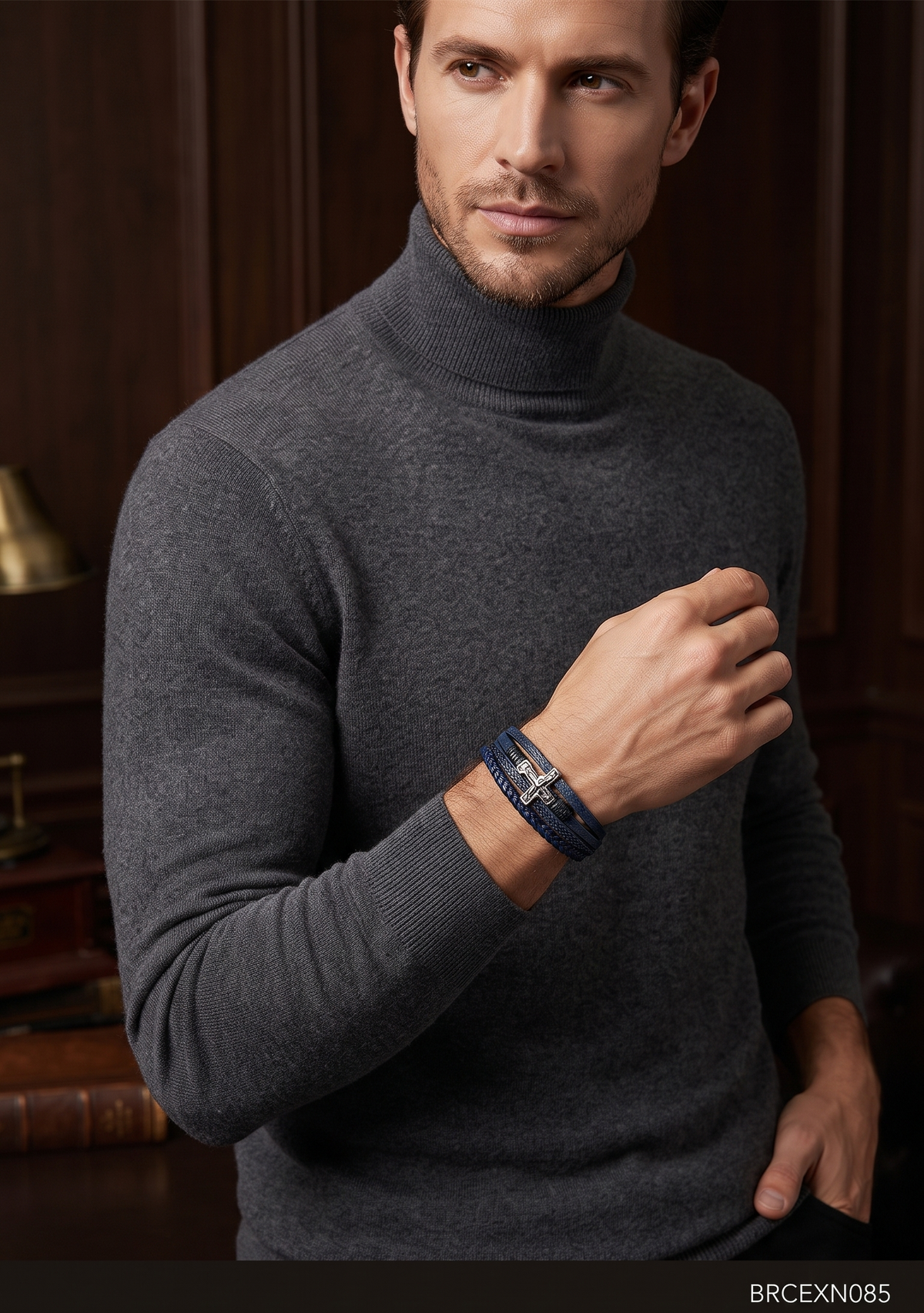 Men’s Wide Braided Bracelet with Decorative Metal Bar