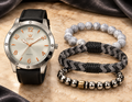 Cream Dial Watch and Beaded Bracelet Set