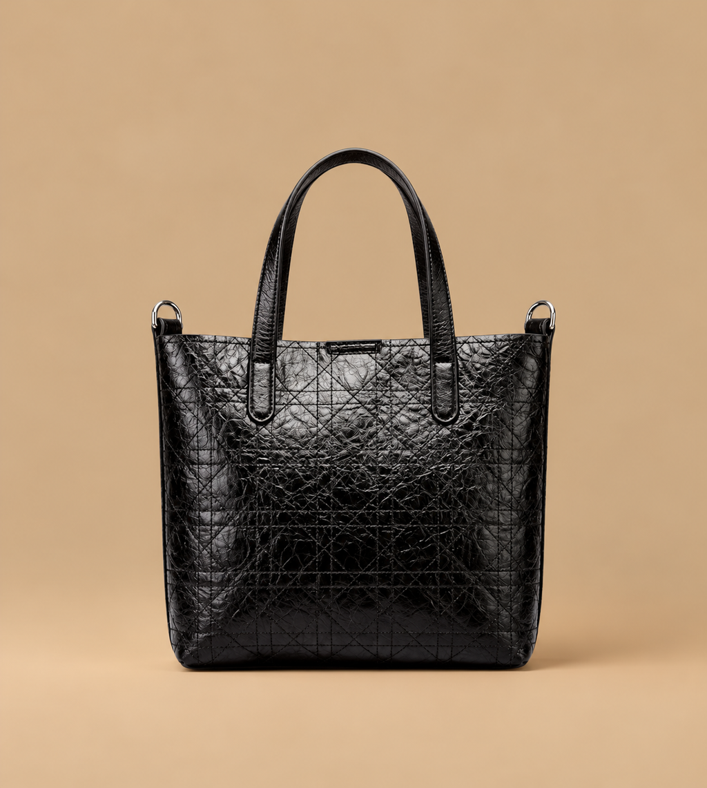 Black Textured Tote Bag | BAGKAININU003