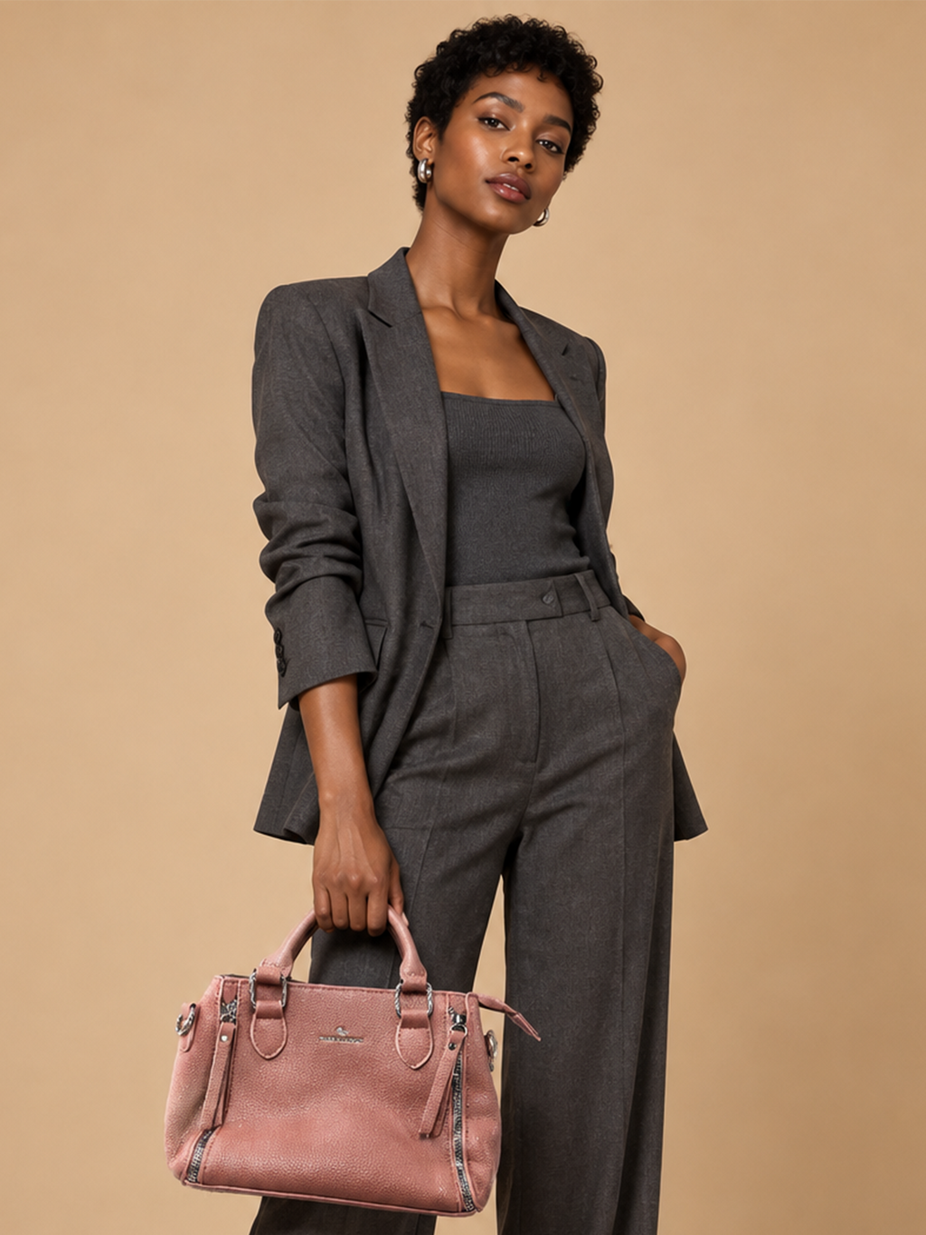 Brown Zip-Top Handbag | BAGWZ019