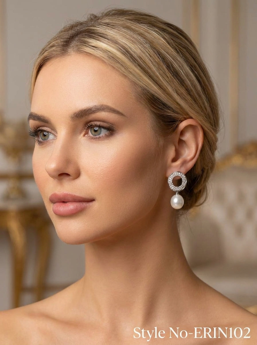 Silver Crystal Pearl Drop Earrings | ERIN102
