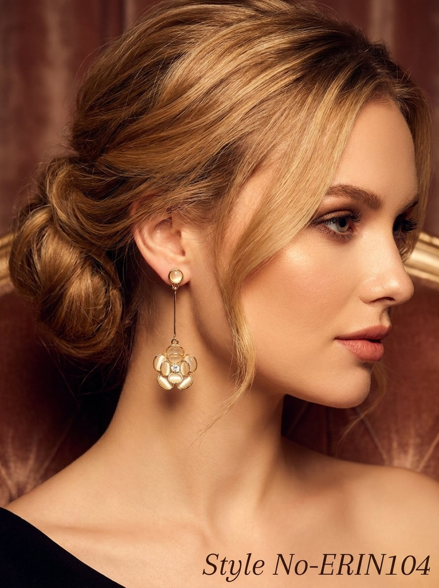Rose Gold Floral Drop Earrings | ERIN104