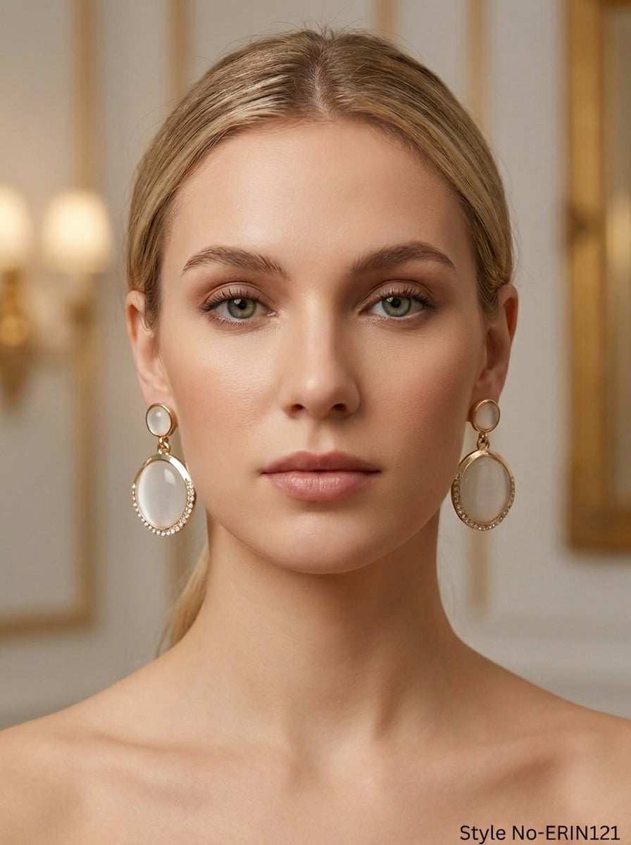 Rose Gold Oval Shell Drop Earrings | ERIN121