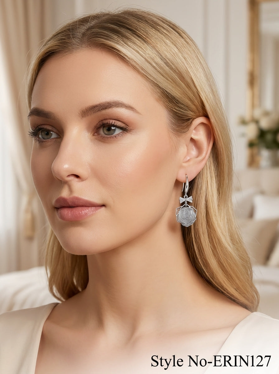 Silver Rose Drop Earrings | ERIN127