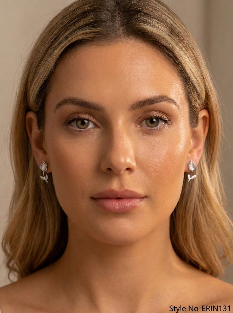Silver Leaf Motif Drop Earrings | ERIN131