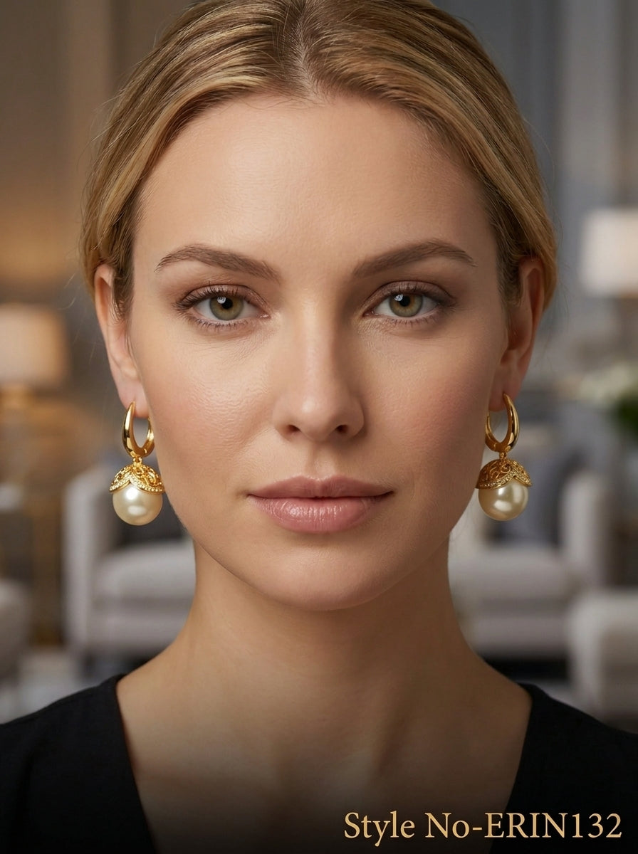Gold and White Pearl Drop Earrings | ERIN132