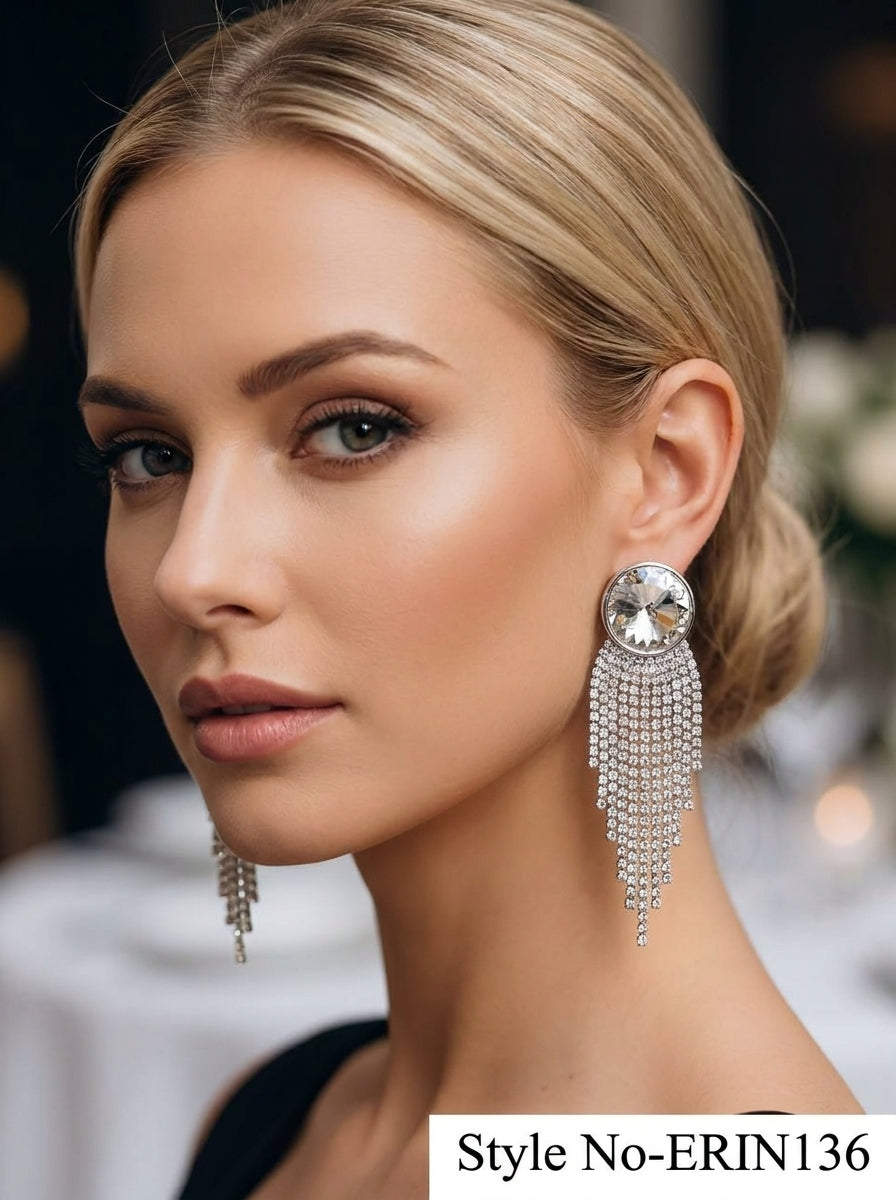 Silver Crystal Tassel Drop Earrings | ERIN136