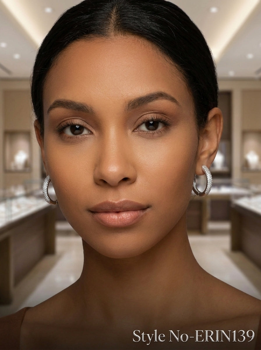 Silver Curved Hoop Drop Earrings | ERIN139
