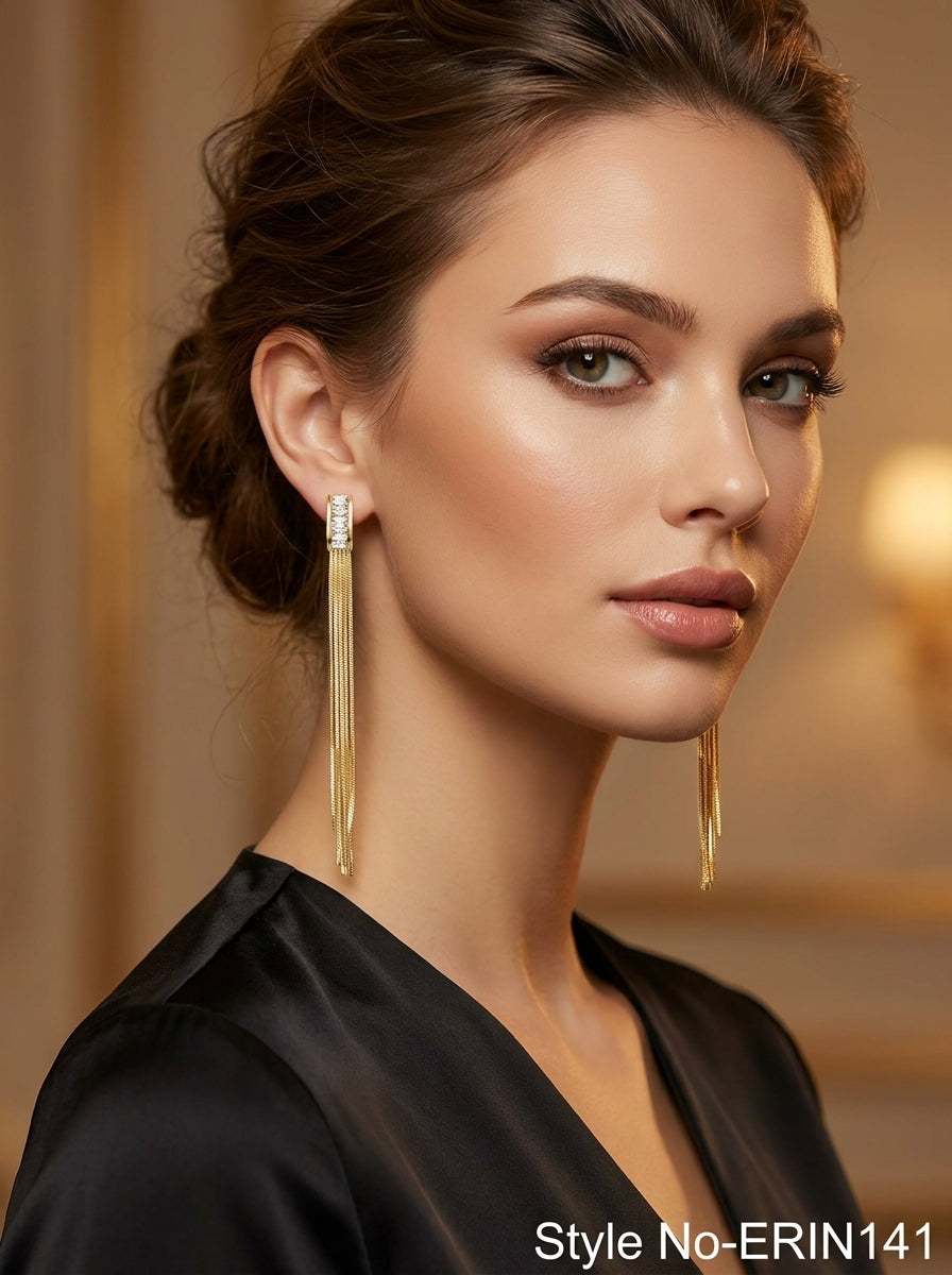 Gold Threader Line Drop Earrings | ERIN141