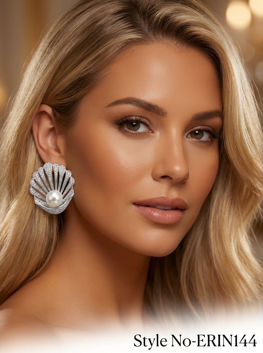 Silver Shell Fan Earrings | ERIN144