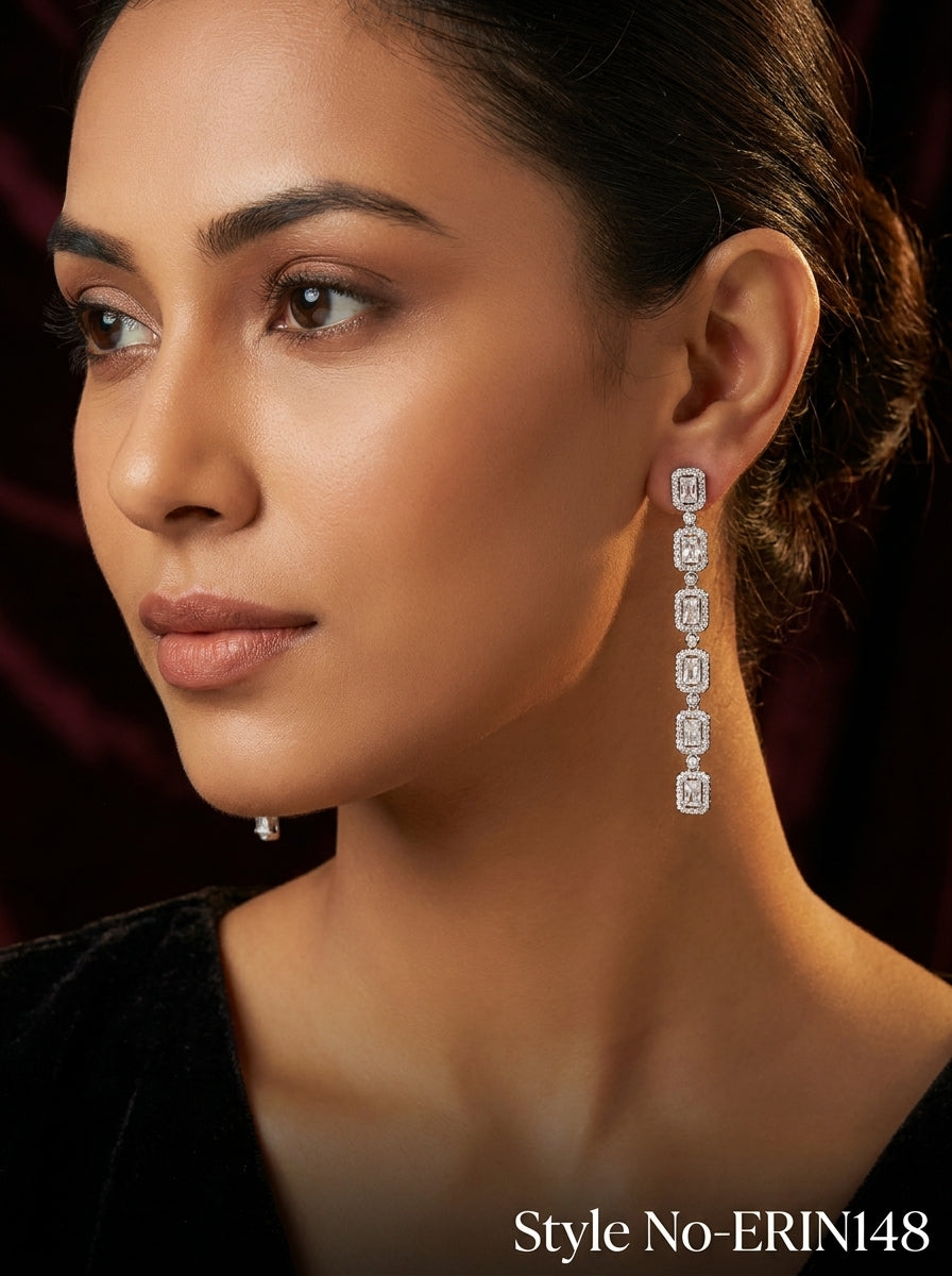 Silver Crystal Bar Drop Earrings | ERIN148