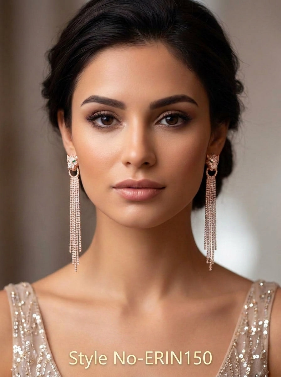 Rose Gold Chain Tassel Drop Earrings | ERIN150