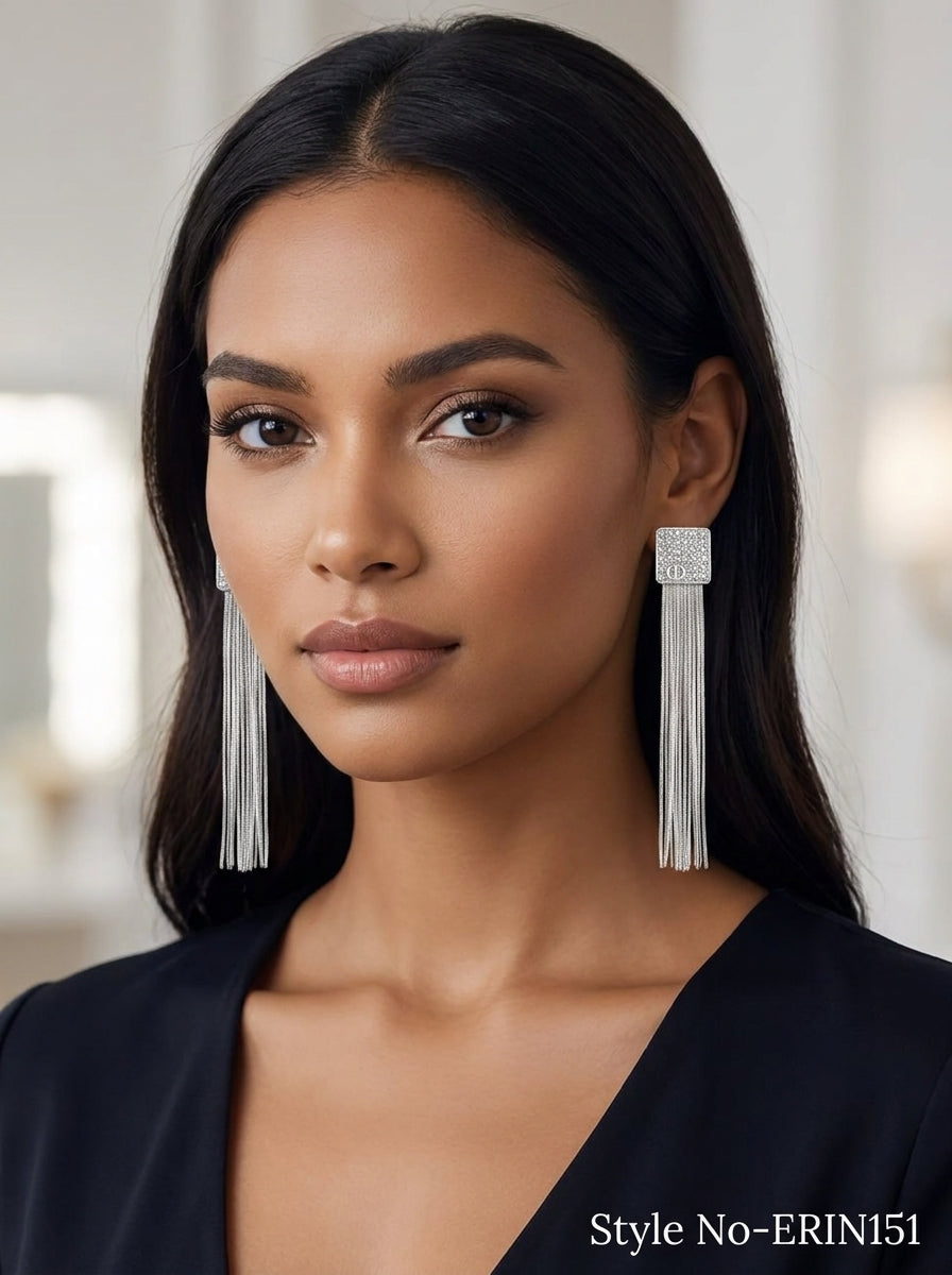 Silver Fringe Tassel Drop Earrings | ERIN151