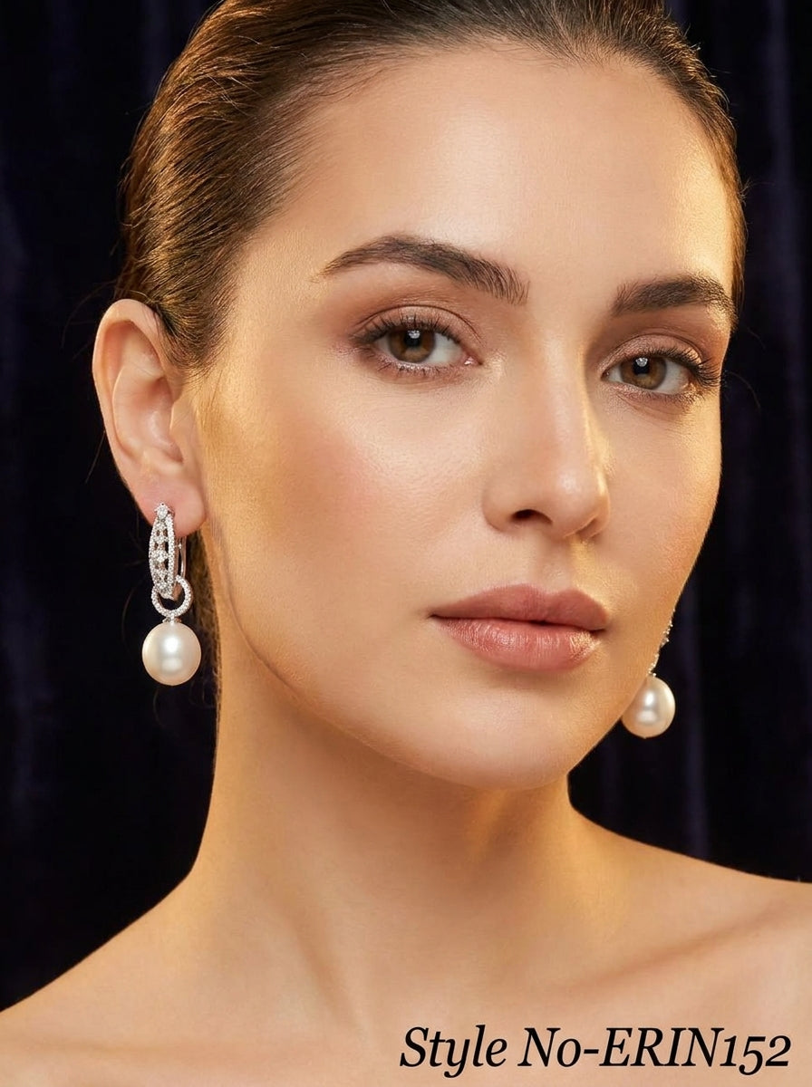 Silver Pearl Chain Drop Earrings | ERIN152