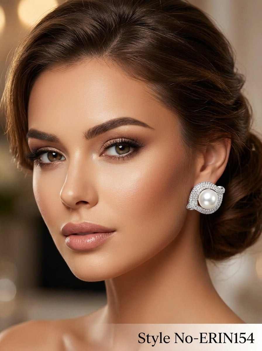 Silver Pearl Button Stud Earrings | ERIN154