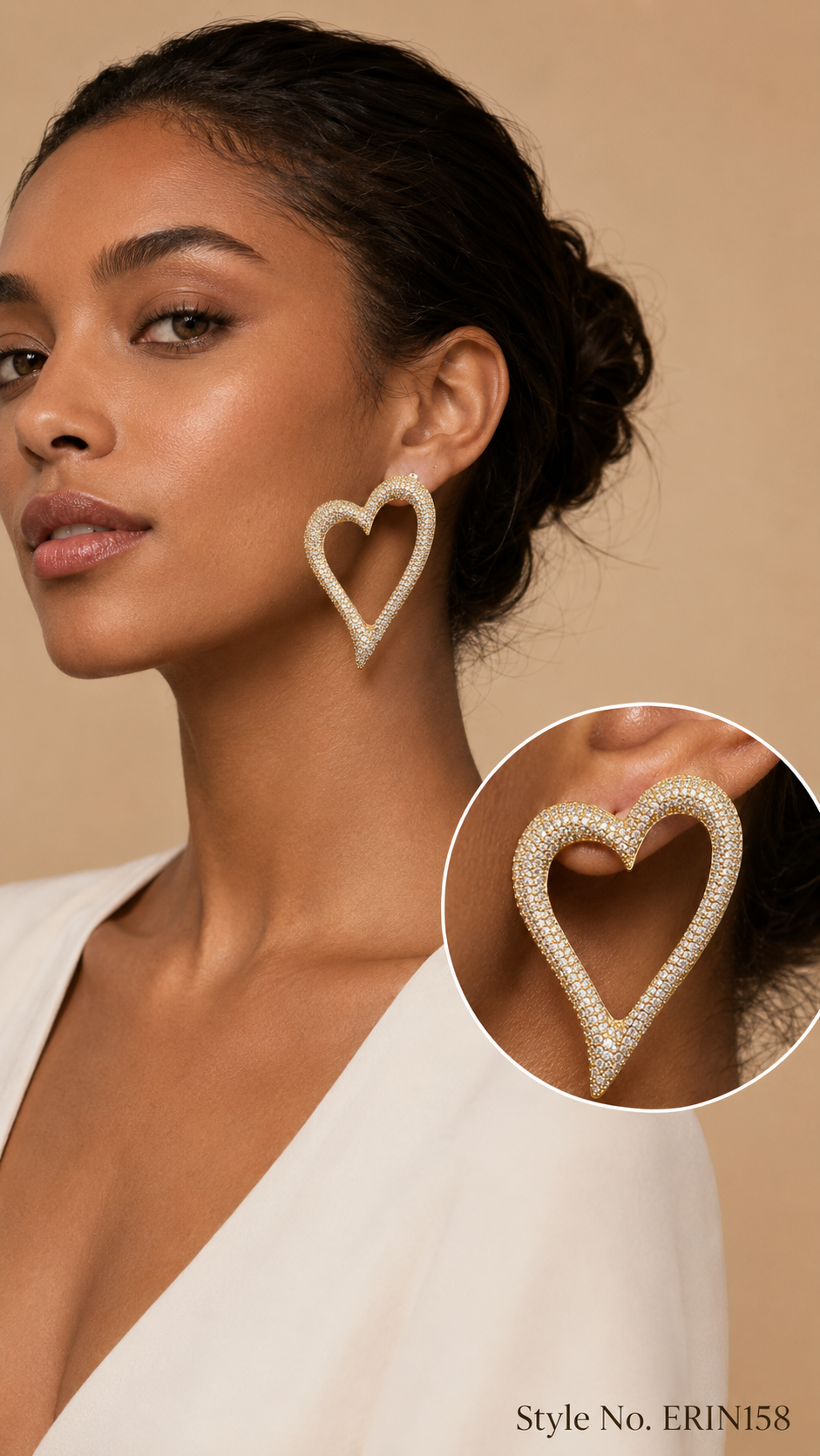 Gold Heart Outline Drop Earrings | ERIN158