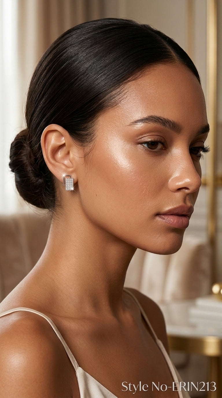 Silver Rectangle Stud Earrings | ERIN213