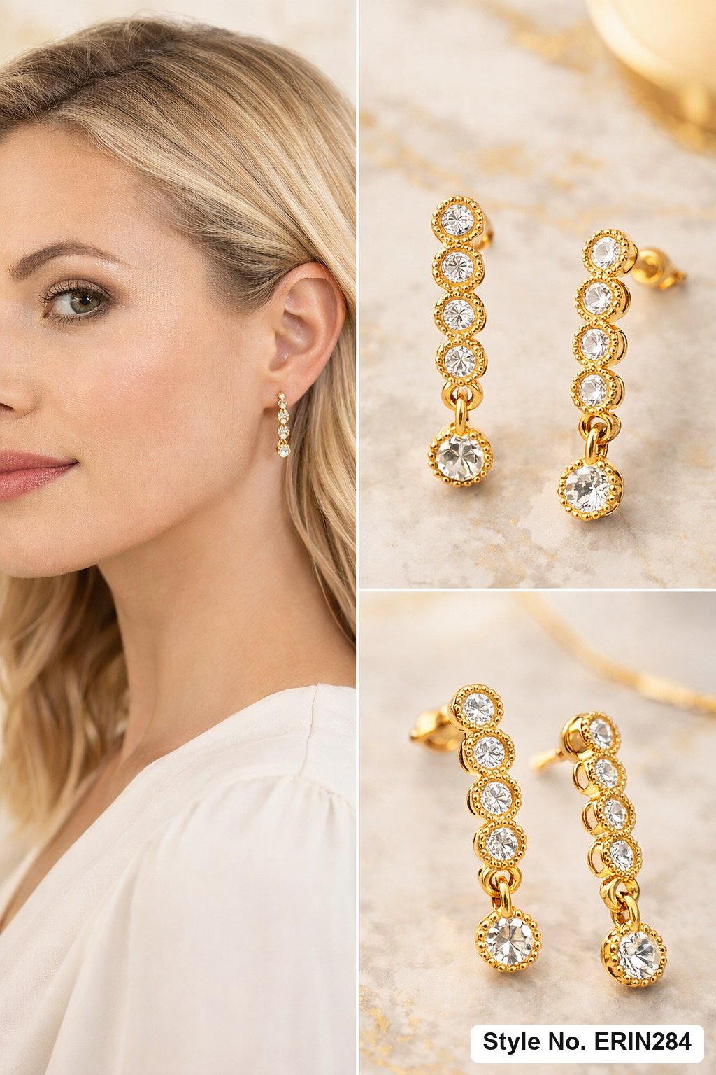 Gold Angular Dangle Stud Earrings | ERIN284