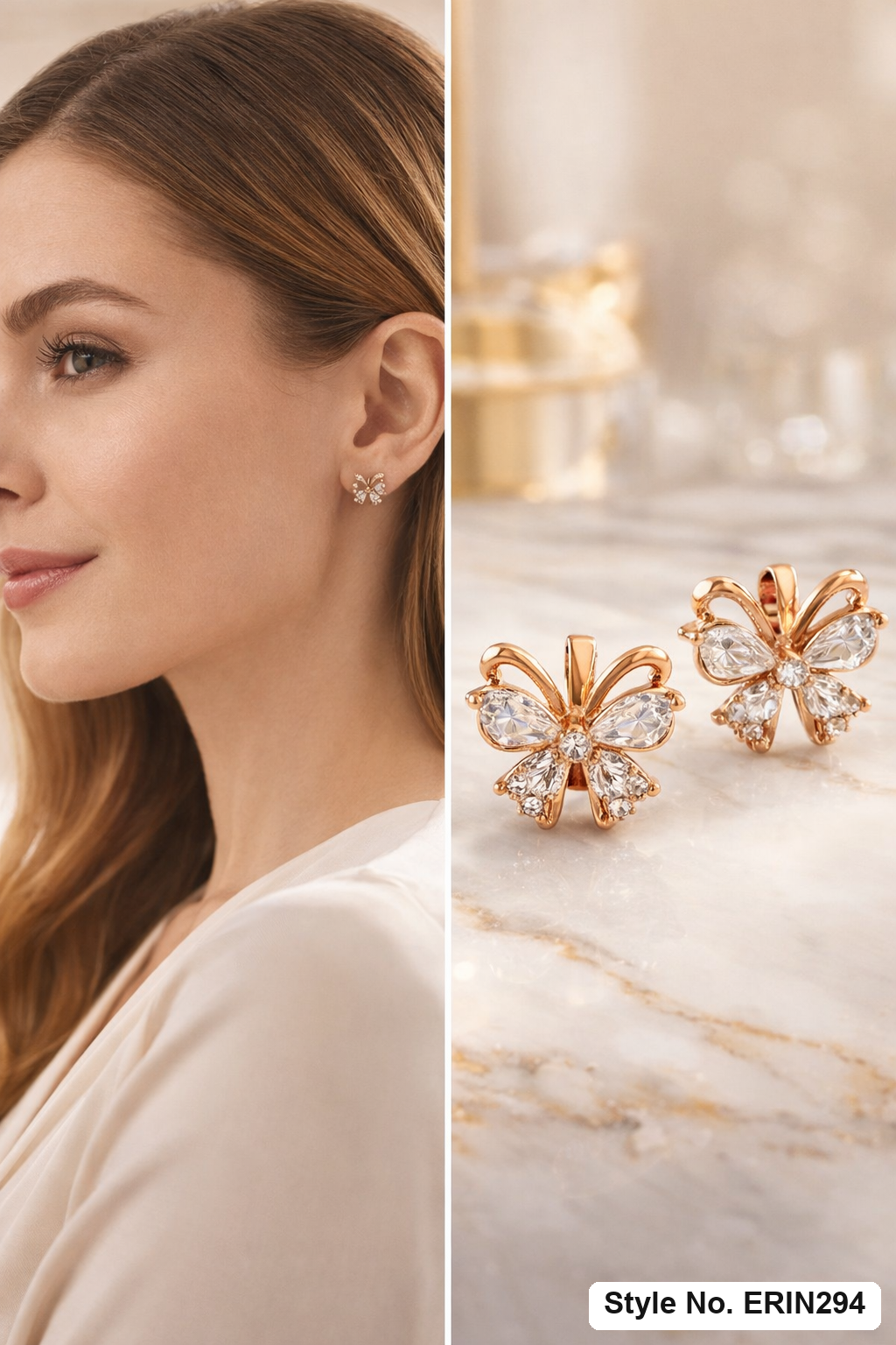 Rose Gold Wing Drop Earrings | ERIN294