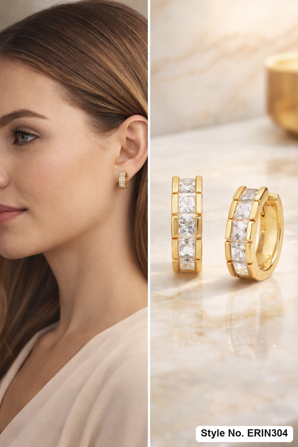 Rose Gold Rectangle Crystal Stud Earrings | ERIN304