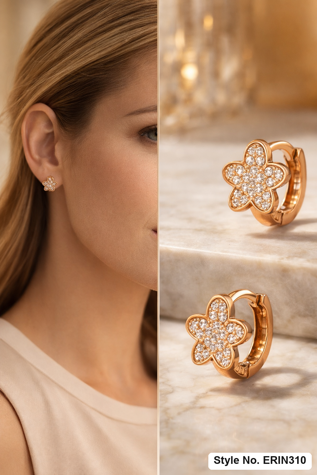Rose Gold Ribbed Stud Earrings | ERIN310