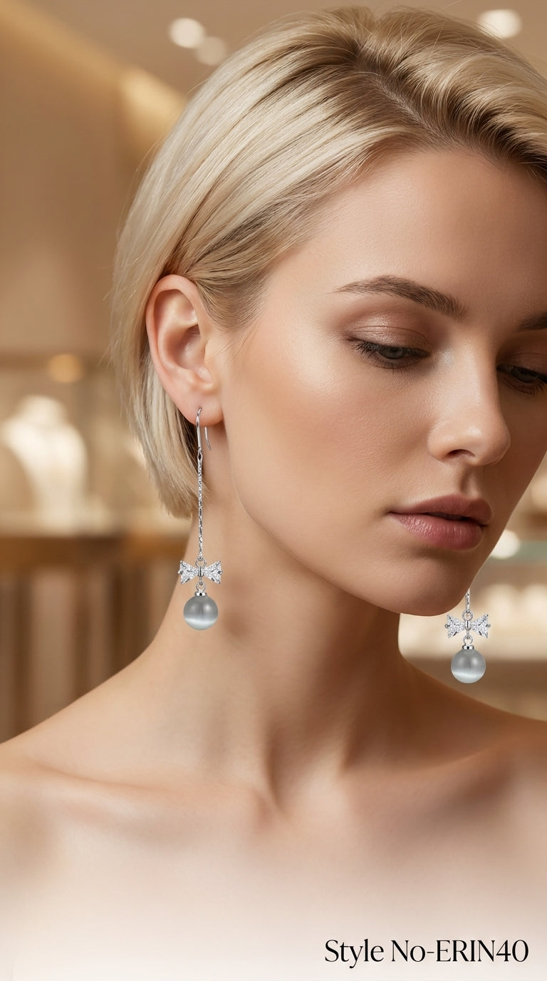 Silver Pearl Drop Earrings | ERIN40
