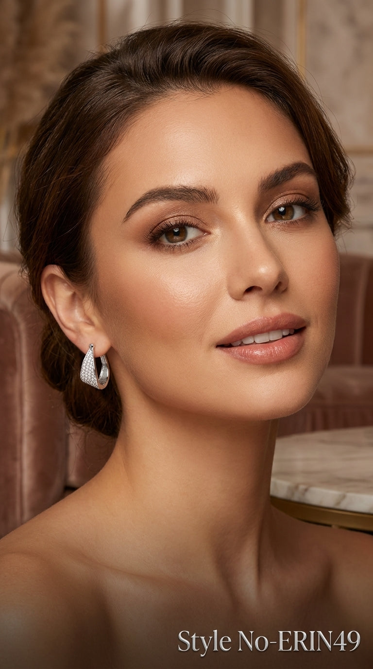 Silver Triangular Crystal Stud Earrings | ERIN49