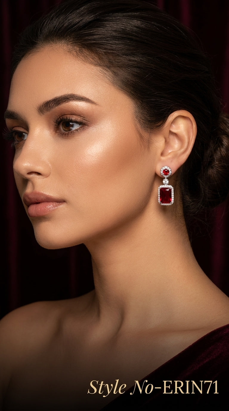Silver and Red Square Drop Earrings | ERIN71
