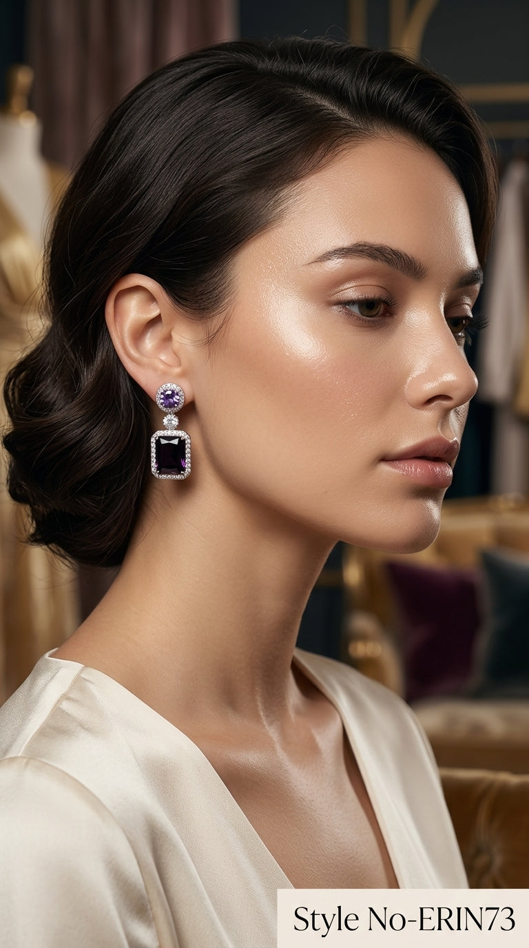Silver and Purple Square Drop Earrings | ERIN73