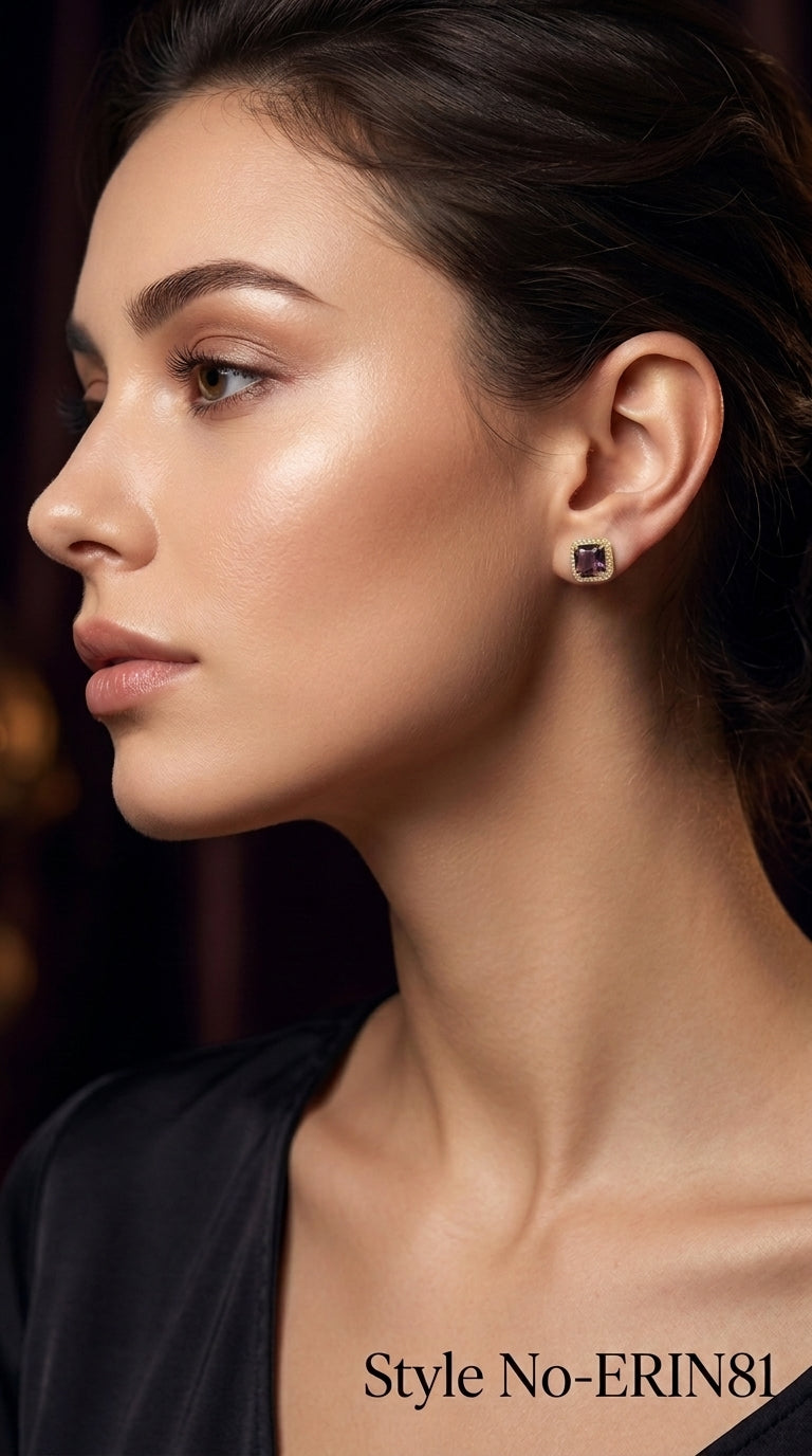 Gold and Wine Square Drop Earrings | ERIN81