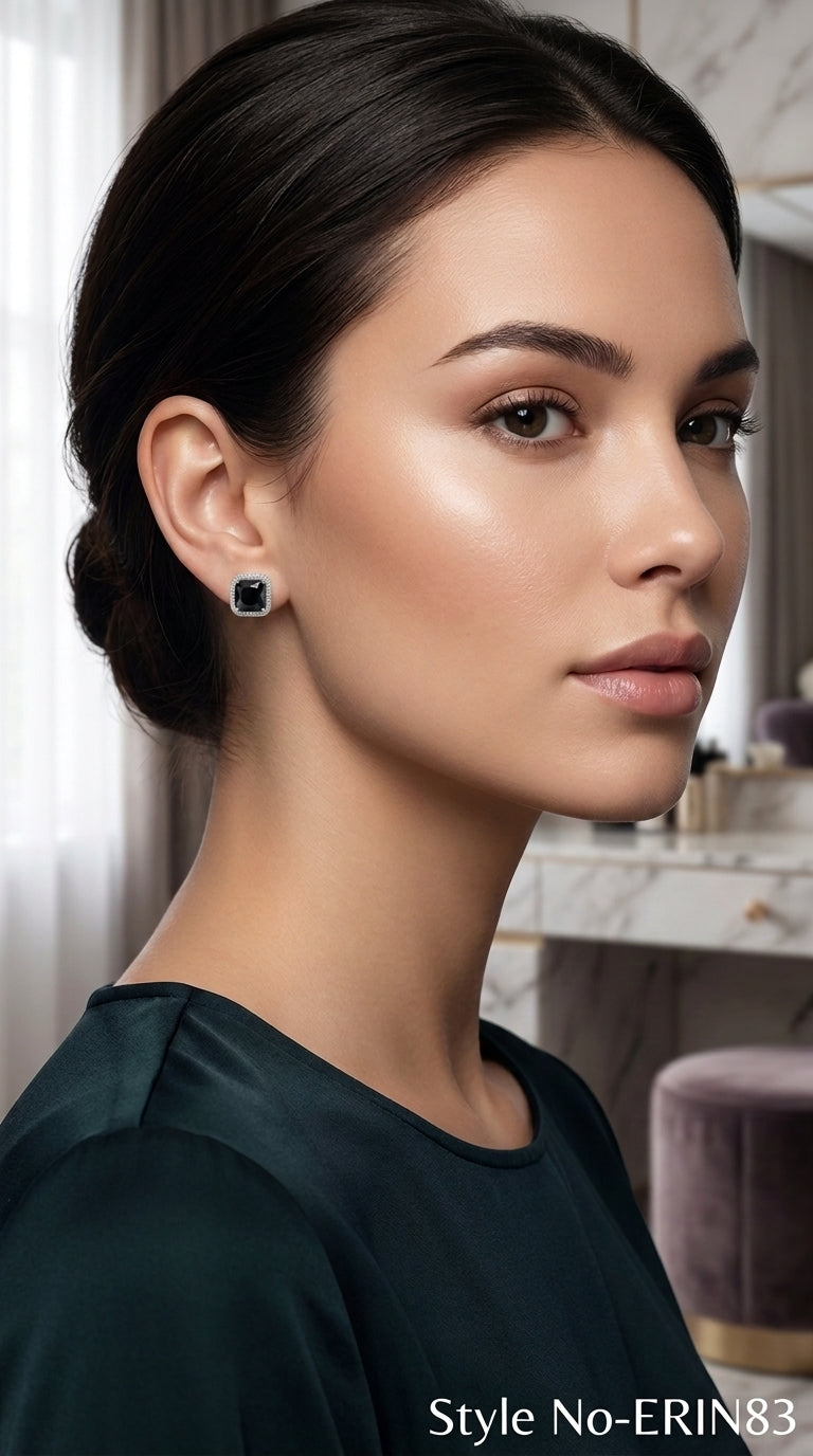 Silver and Black Square Drop Earrings | ERIN83