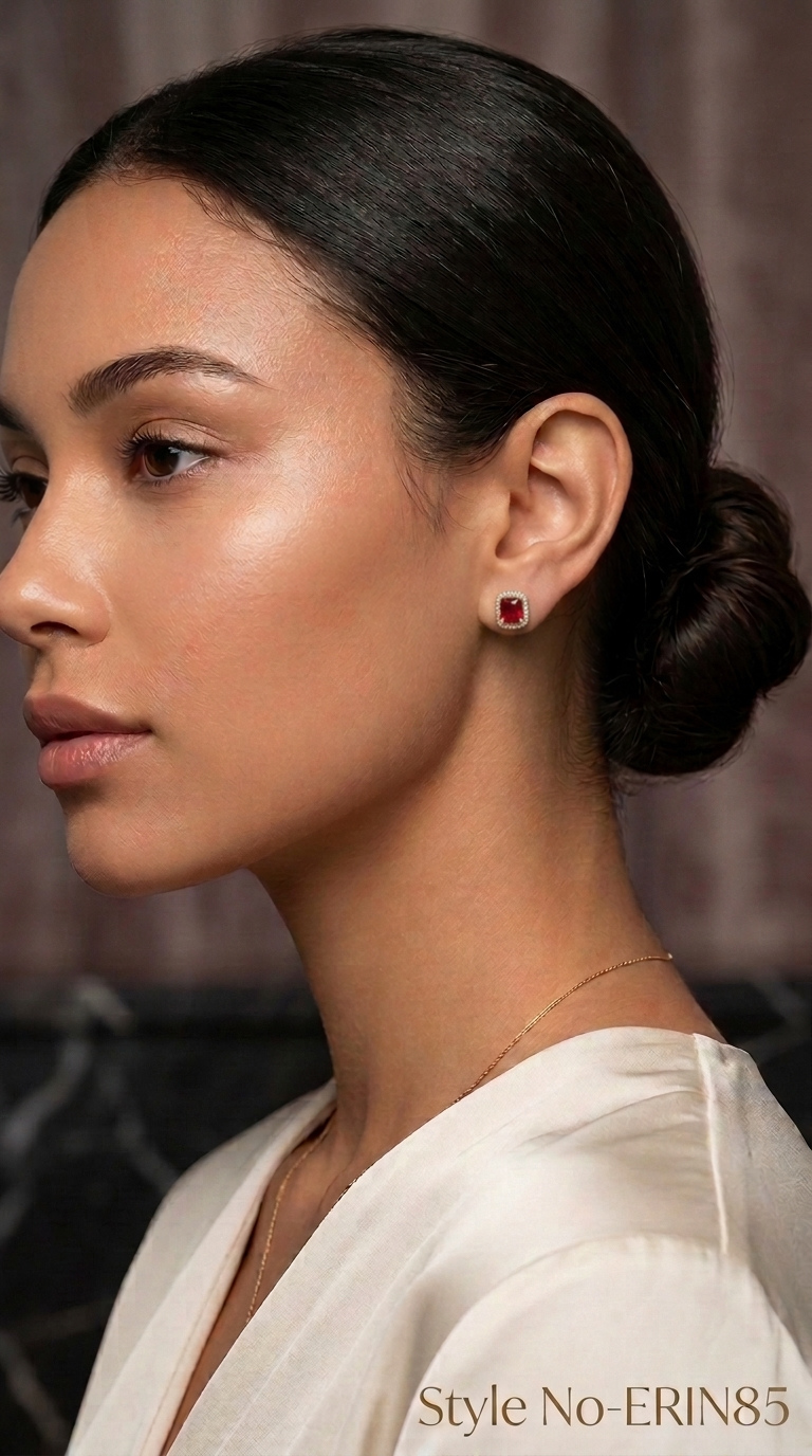 Gold and Red Square Drop Earrings | ERIN85