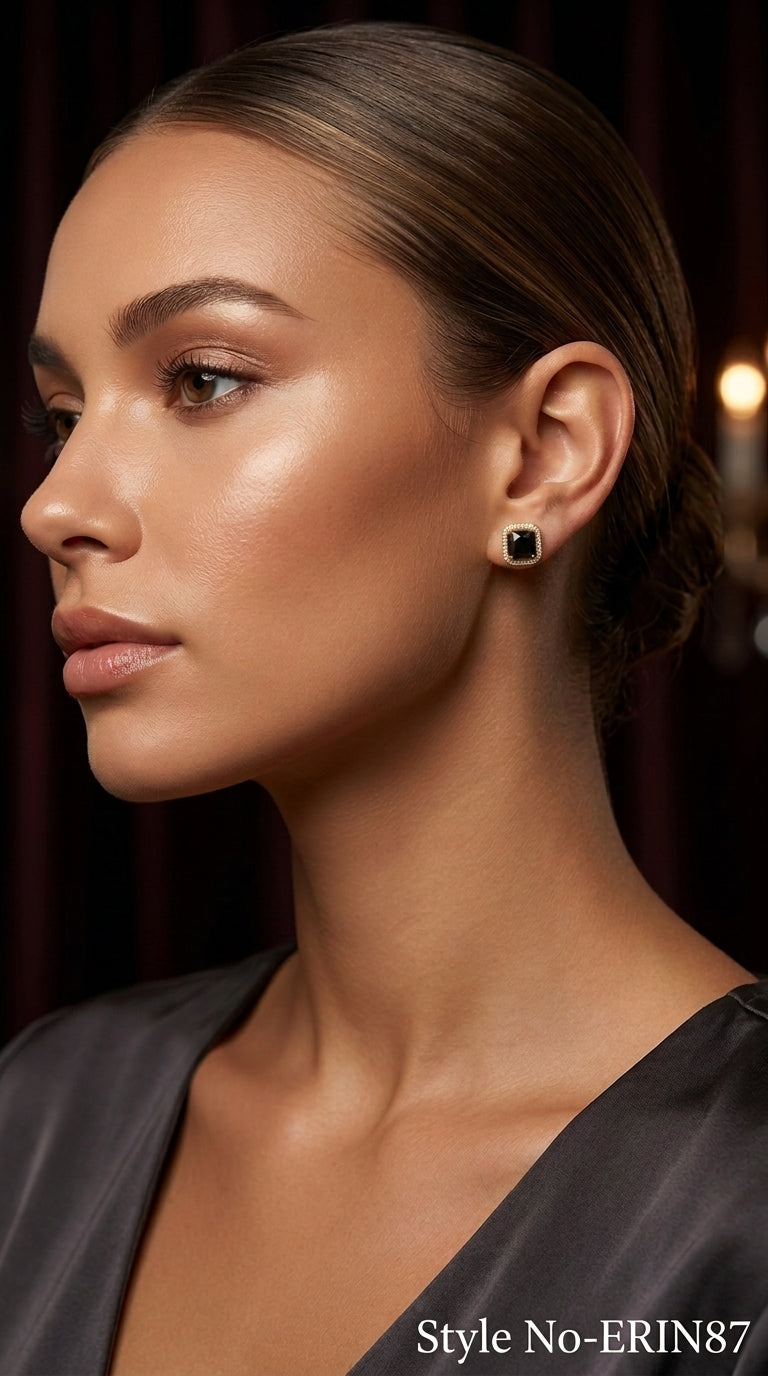 Gold and Black Square Drop Earrings | ERIN87