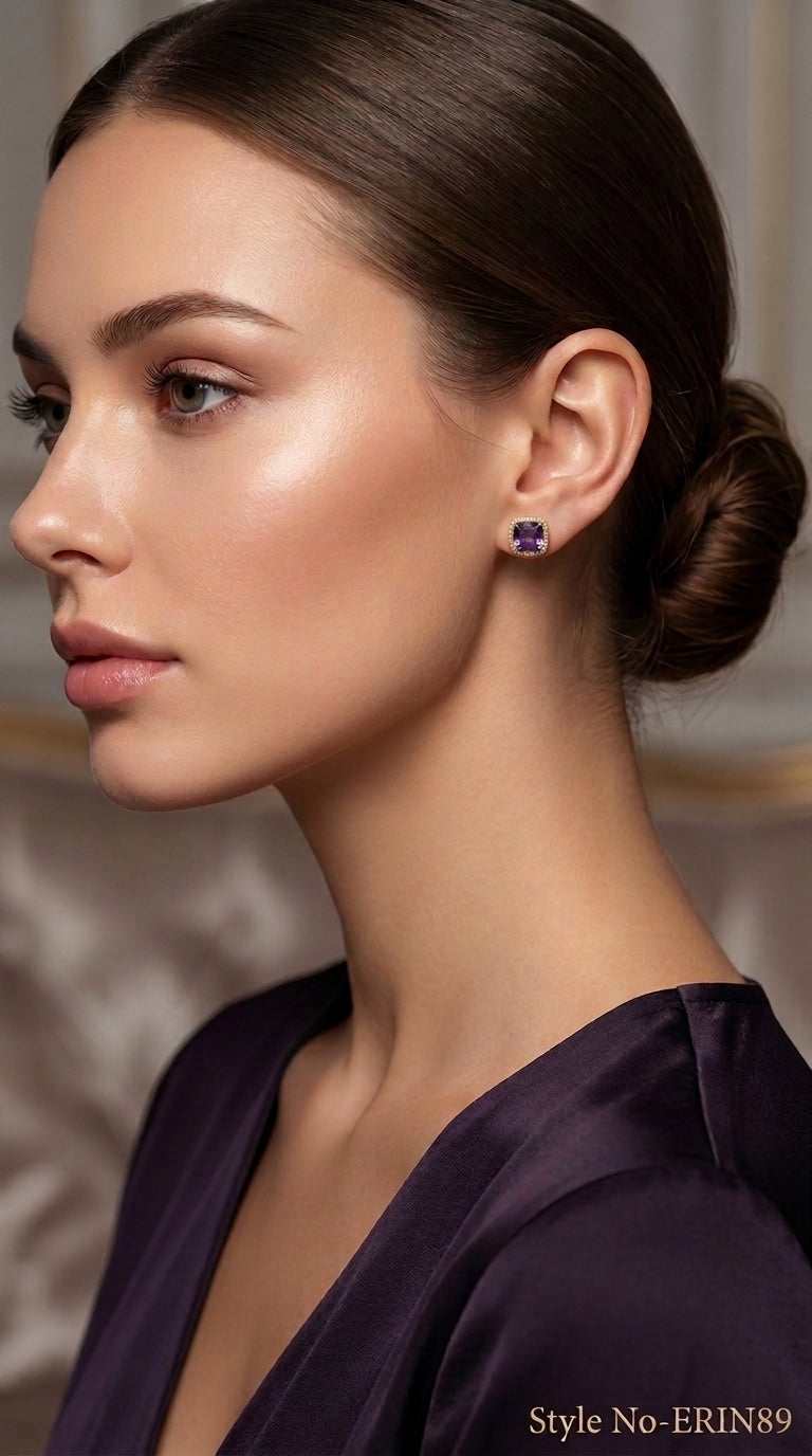 Gold and Purple Square Drop Earrings | ERIN89
