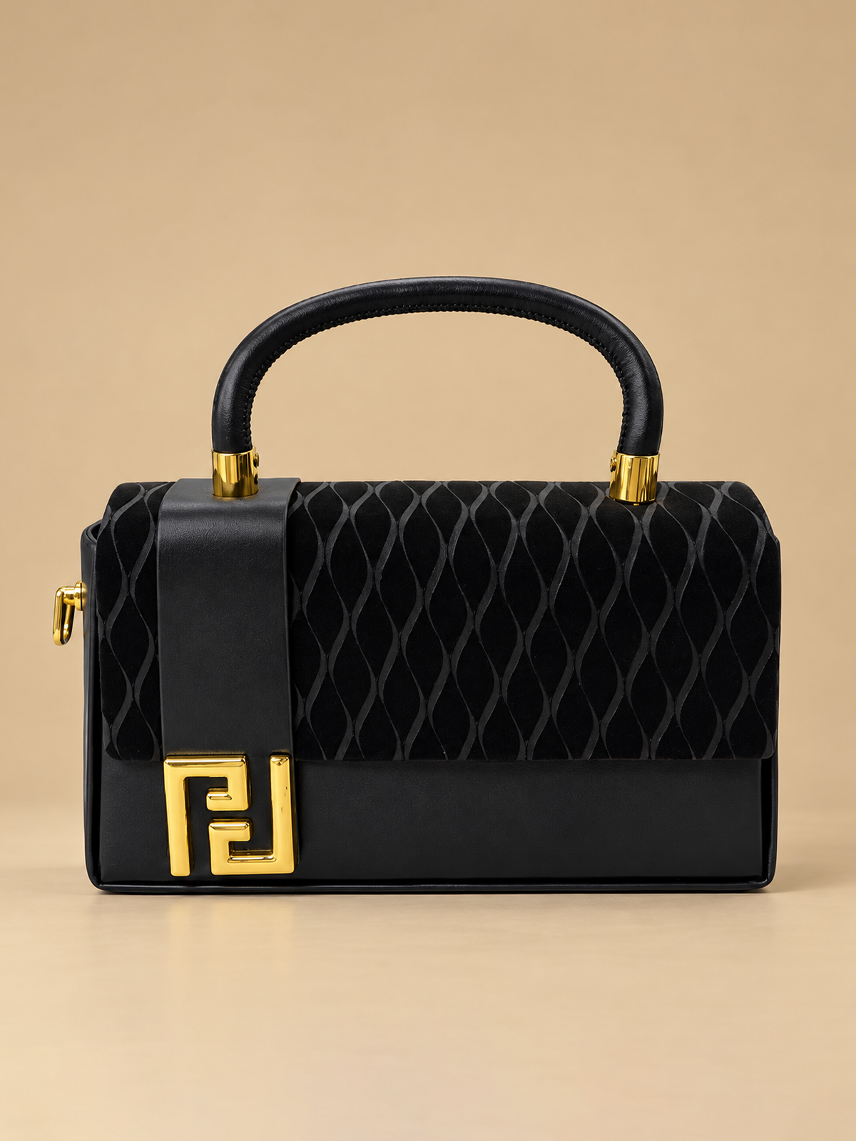 Black Patterned Flap Handbag | BAGZZ028