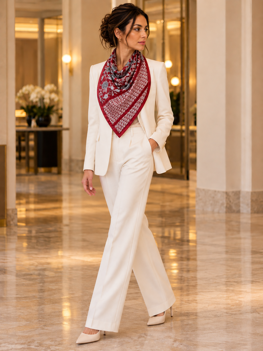 Burgundy Heritage Floral Printed Scarf
