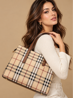 Beige Plaid Top-Handle Bag | BAGWZ030