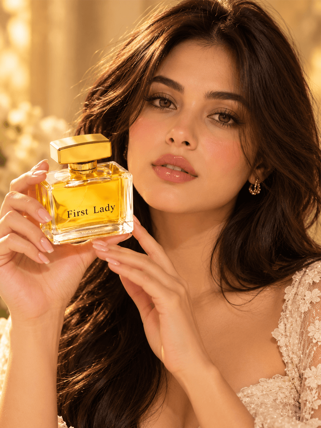Eau De Parfum Spray, Heavy Clear Glass Flacon with Sculpted Gold Cap