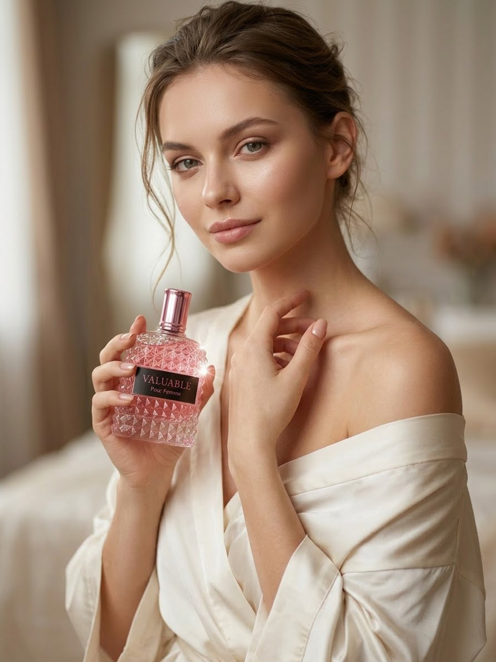 Parfum, Studded Pink Glass Bottle with Metallic Cap