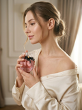 Ribbed Crystal Glass Eau De Parfum Pink Bottle with Bow & Jewel Accent