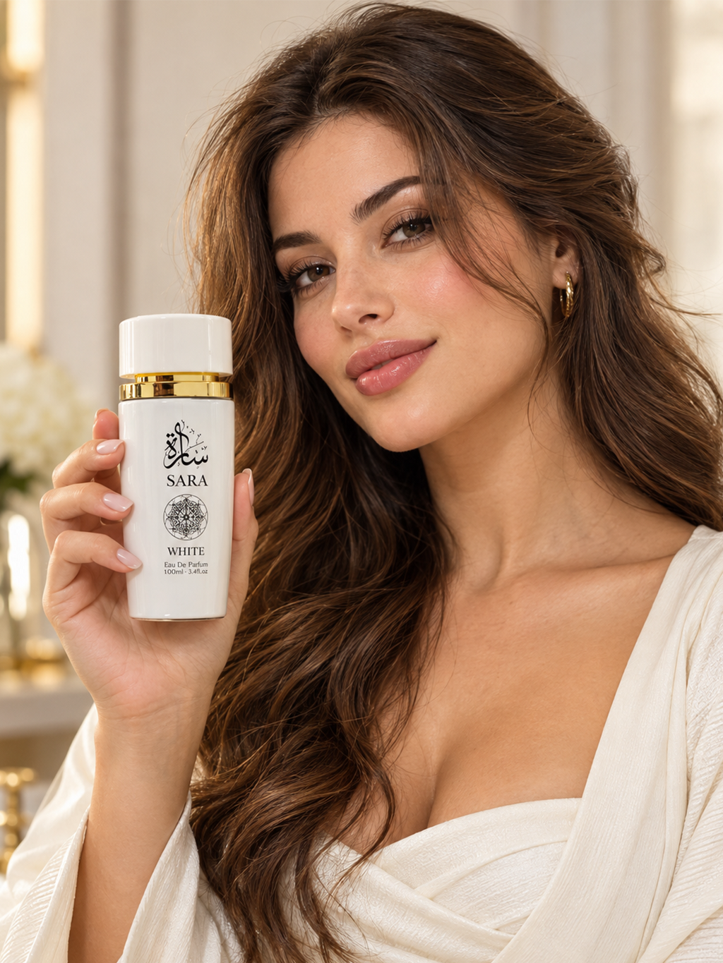 Eau De Parfum Spray, Glossy Pure White Bottle with Gold Collar and Matching Cap
