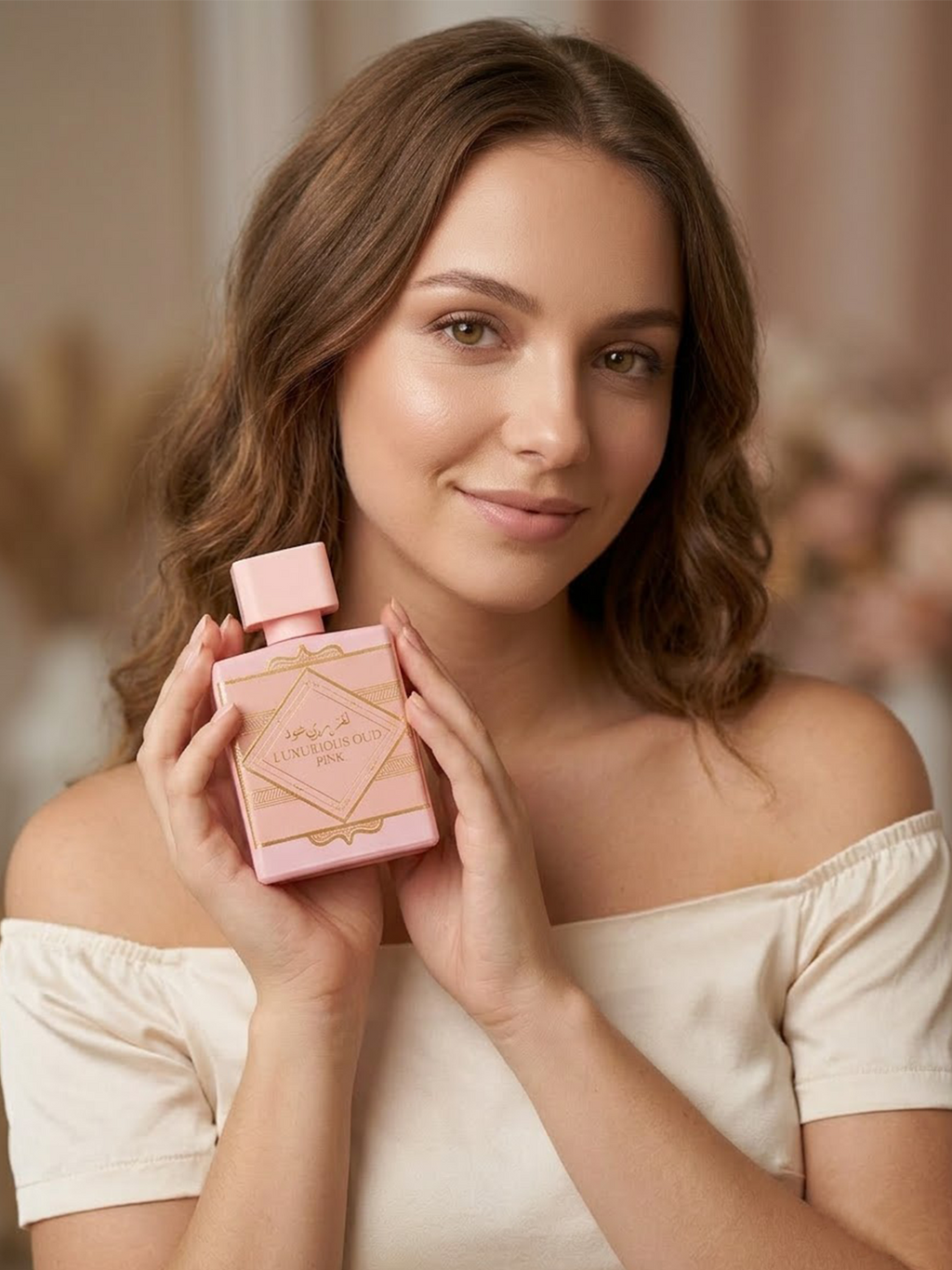 Eau De Parfum Pastel Pink Flacon with Gold Trim