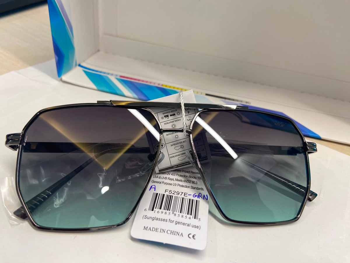 Gunmetal and Green Gradient Geometric Square Navigator Sunglasses