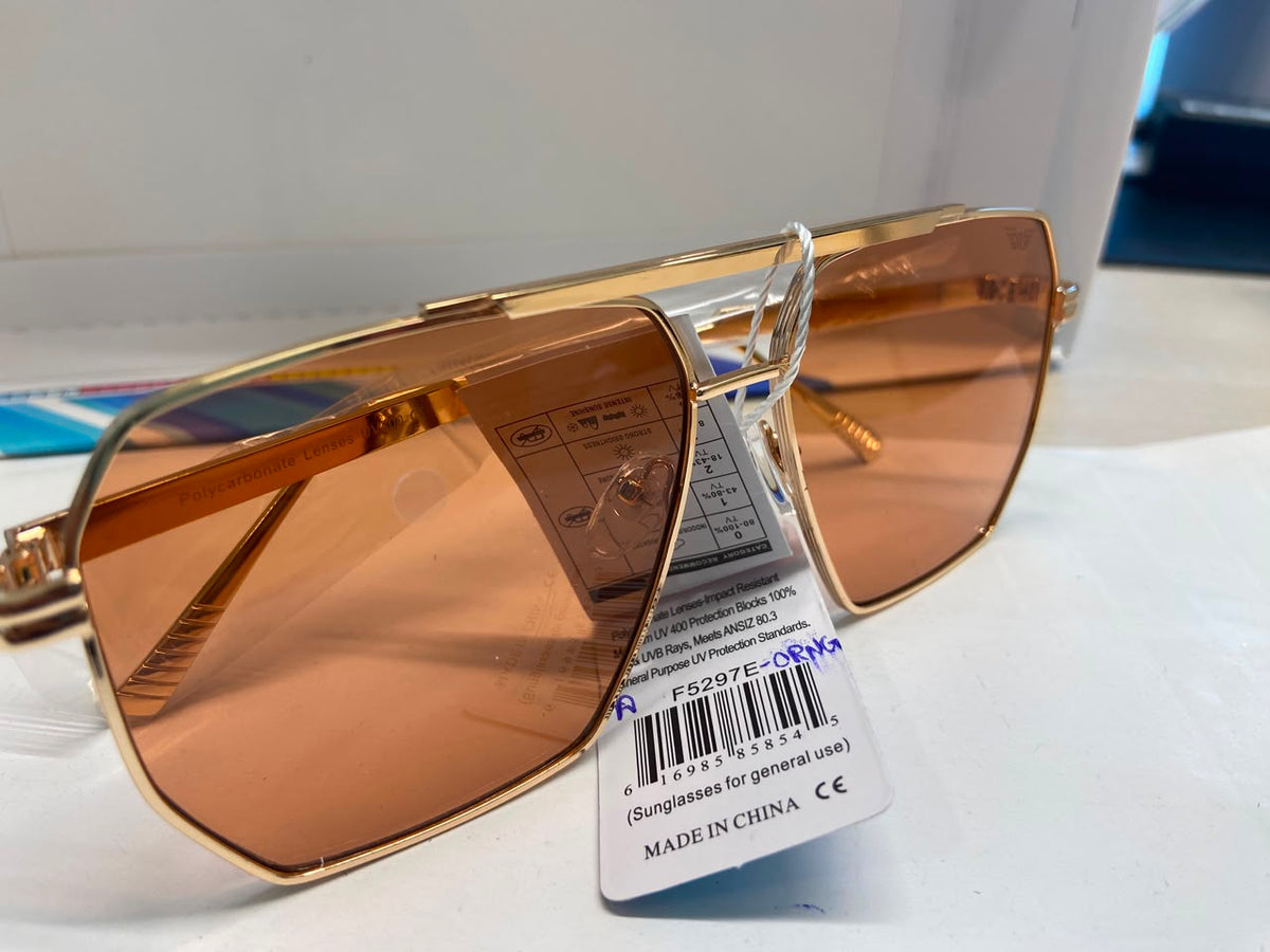 Gold and Warm Peach Orange Geometric Square Navigator Sunglasses